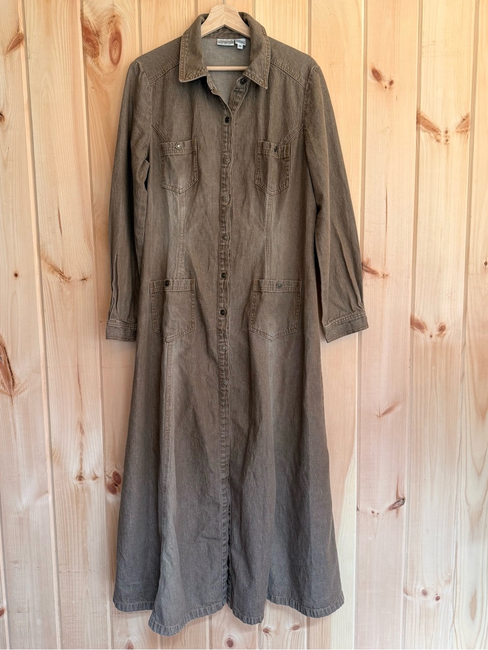 Vintage Newport News 100% Cotton Denim Maxi Dress Brown Wash Sz 16 EUC